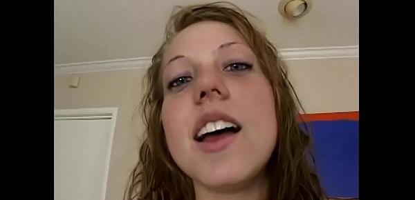  Pretty young babe with curly hair Natasha sucks dick then takes cum on her ass